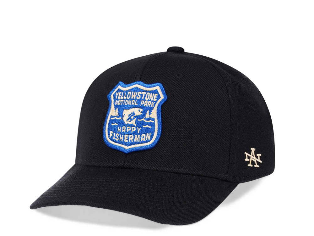 American Needle Yellowstone National Park Happy Fisherman Black Snapback Hat