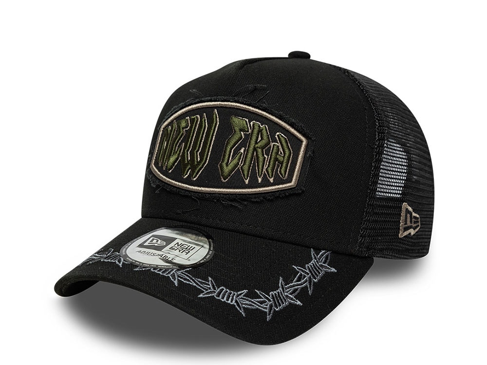 New Era Patch Distressed Black Prime Edition 9Forty A Frame Trucker Snapback Hat