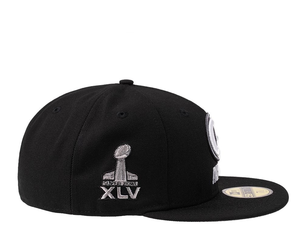 New Era Green Bay Packers Super Bowl XLV Steel Black Edition 59Fifty Fitted Hat