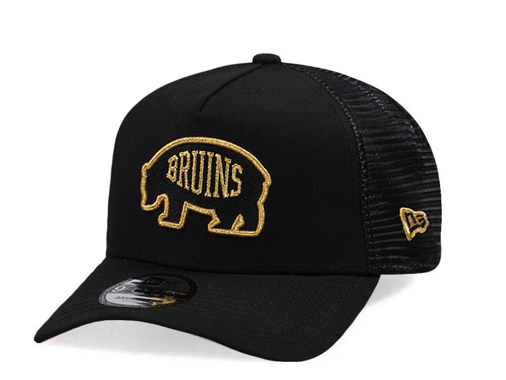 New Era Boston Bruins Metallic Gold Black Edition 9Forty A Frame Trucker Snapback Hat