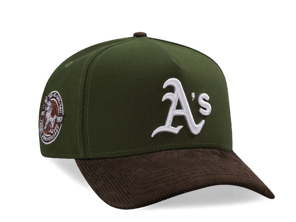 New Era Oakland Athletics 125th Anniversary Rifle Green Walnut Corduroy Two Tone Edition 9Forty A Frame Snapback Hat