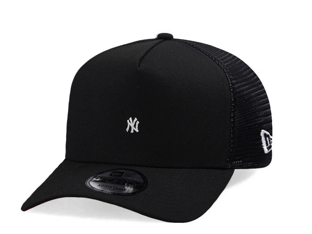 New Era New York Yankees Micro Logo Black Edition 9Forty A Frame Trucker Snapback Hat