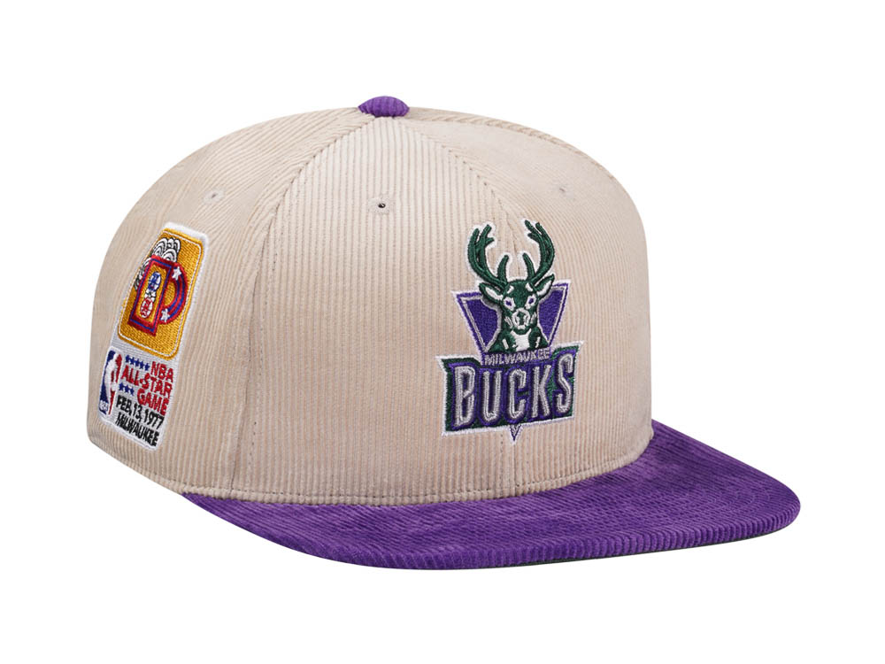 Mitchell & Ness Milwaukee Bucks All Star 1977 Two Tone Hardwood Classic Cord Edition Dynasty Fitted Hat