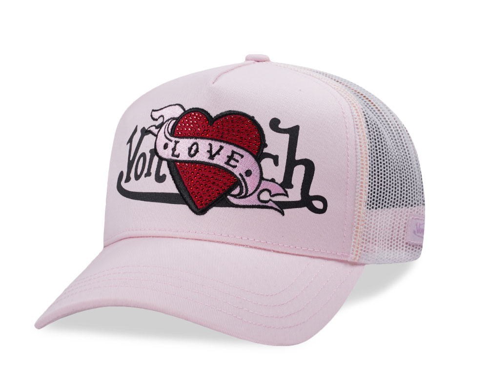 Von Dutch Love Heart Patch Pink Trucker Snapback Hat