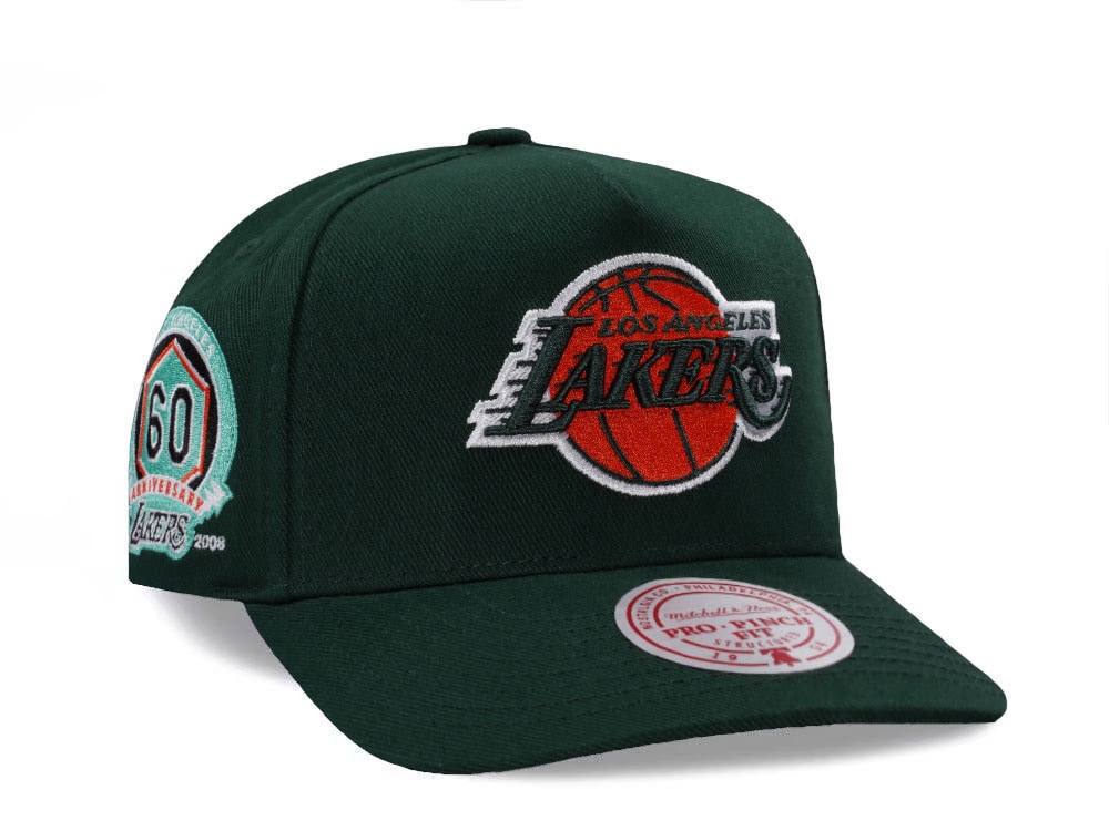Mitchell & Ness Los Angeles Lakers 60th Anniversary Green Edition Pro Pinch Fit Snapback Hat