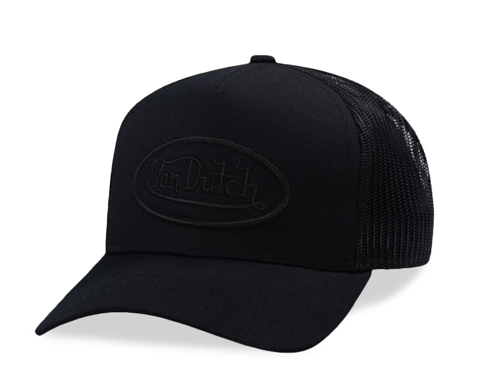 Von Dutch Oval Patch Black on Black Edition Trucker Snapback Hat