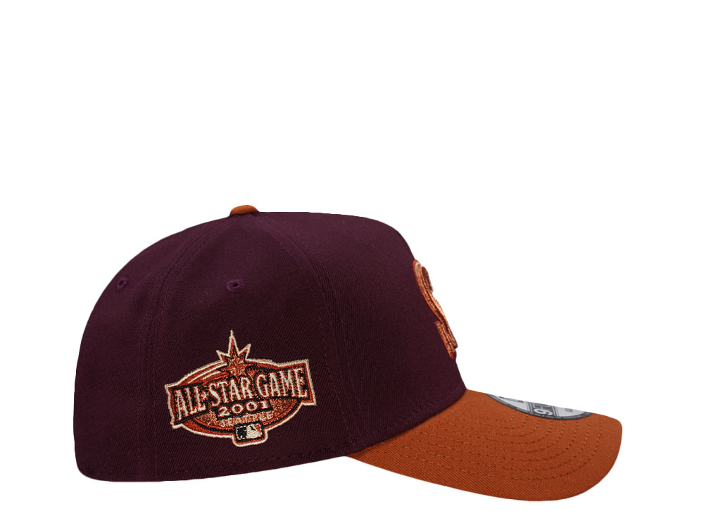New Era Seattle Mariners All Star Game 2001 Maroon Rust Two Tone Edition 9Forty A Frame Snapback Hat